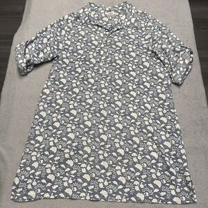 Faherty Indigo Echo Dress Large Blue Floral Linen Blend Roll Tab Penelope‎